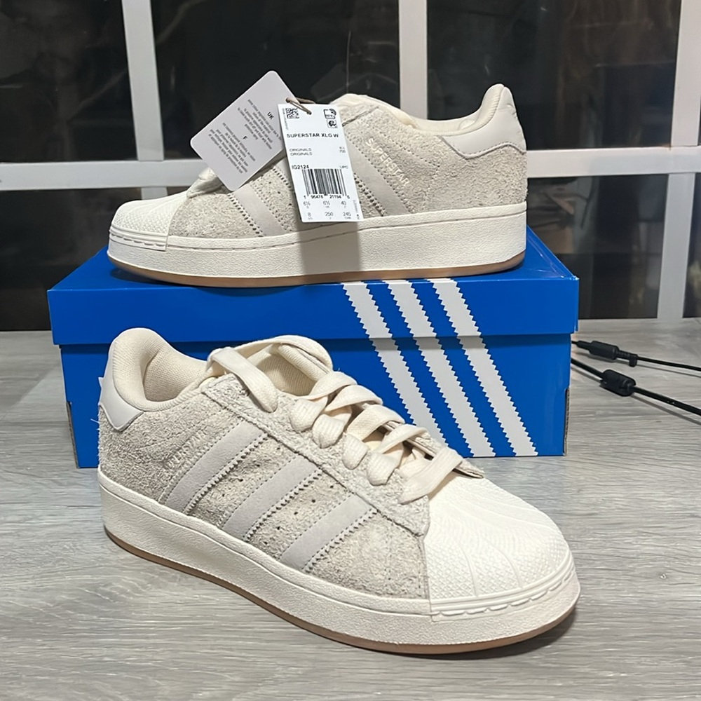 NWT Adidas Originals Superstar XLG Women's Shoes - Beige/Wonder White - IG2124 - Picture 9 of 11